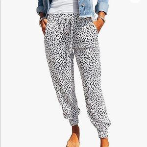 White leopard print joggers size L